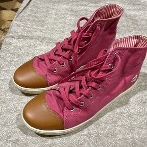 Stylish Pink and Brown High-Top Sneakers